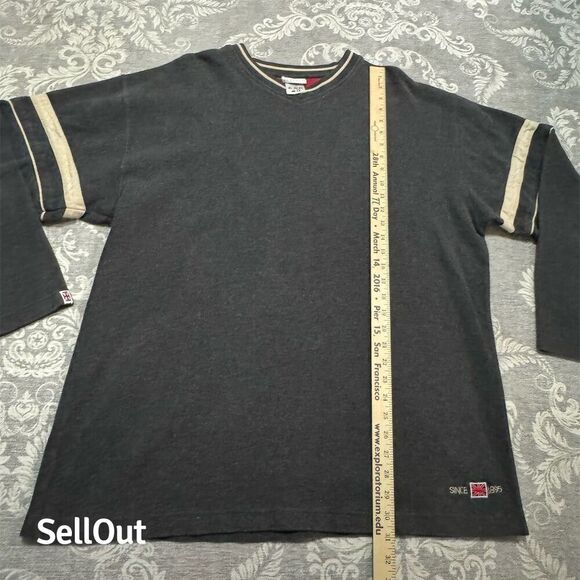 Vintage Reebok Classic Men's V-Neck Sweater Charcoal Gray 2XL Long Sleeve - Picture 6 of 7